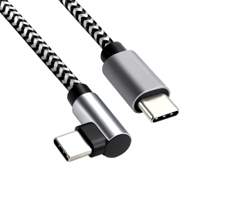 USB-C auf C 90° Ladekabel, HQ-Alu Stecker, 60w, Nylon Kabel, Space Grey, DINIC Box mit Euroloch, 0,50m
